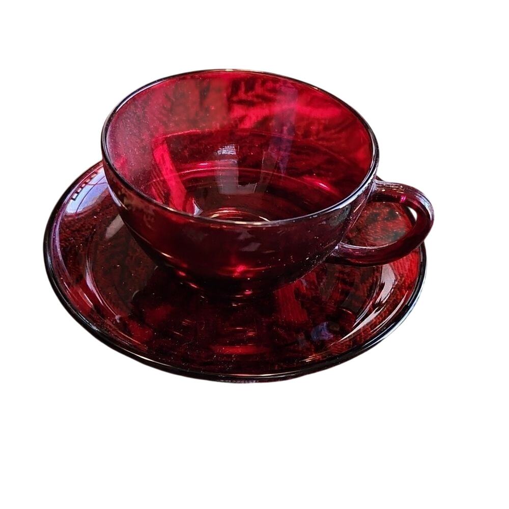 Vintage Anchor Hocking ruby cranberry teacup and saucer set